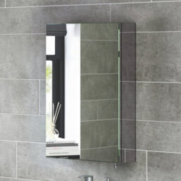 Ibathuk Porto Wall Mounted Stainless Steel Bathroom Mirror Cabinet With Single Door Storage Unit & 2 Shelves In Silver, 600X400mm - thumbnail 4