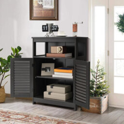 Gainoom Bathroom Black Storage Cabinet Freestanding Side Organizer Cabinet W/ Adjustable Shelf - thumbnail 3