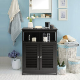 Gainoom Bathroom Black Storage Cabinet Freestanding Side Organizer Cabinet W/ Adjustable Shelf - thumbnail 4