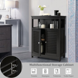 Gainoom Bathroom Black Storage Cabinet Freestanding Side Organizer Cabinet W/ Adjustable Shelf - thumbnail 8