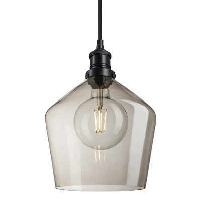 Industville Brooklyn Glass Schoolhouse Pendant Light - 10 Inch, Mocha Glass, Black Pendant Holder - image 1