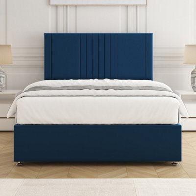 Bsspoke Monaco Divan Bed Set Blue Plush Velvet With 24Inch Headboard & Mattress No Drawers In Double King 3Ft 4Ft 6Ft - image 1
