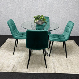 Kosy Koala Modern Round Glass Dining Table Set With 4 Green Velvet Chairs Dining Room Furniture - thumbnail 3