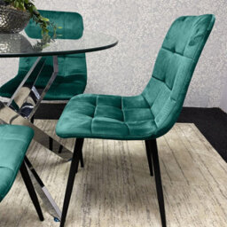 Kosy Koala Modern Round Glass Dining Table Set With 4 Green Velvet Chairs Dining Room Furniture - thumbnail 4