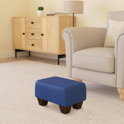 Cornflower Blue Mahogany Wood Chunky Legs Faux Leather Small Footstool  Handmade Uk By Footstools Direct - thumbnail 1