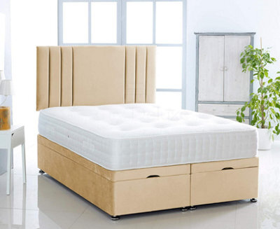 Comfy Deluxe Mink   Plush Foot Lift Ottoman Bed With Memory Spring Mattress And   Vertical  Headboard 4.0Ft Small Double - image 1