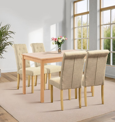 Hallowood Furniture Waverly Light Oak Dining Table (120X70Cm) Set With 4 Linen Fabric Chairs In Cream - image 1