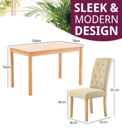 Hallowood Furniture Waverly Light Oak Dining Table (120X70Cm) Set With 4 Linen Fabric Chairs In Cream - thumbnail 3