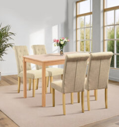 Hallowood Furniture Waverly Light Oak Dining Table (120X70Cm) Set With 4 Linen Fabric Chairs In Cream - thumbnail 1