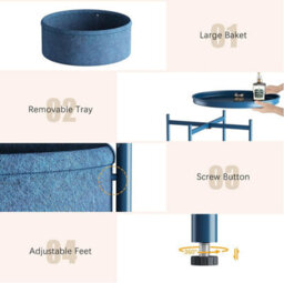 Huhote Stylish Round Side Table With 2 Tiers And Fabric Basket In Blue - thumbnail 5