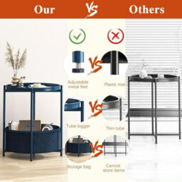 Huhote Stylish Round Side Table With 2 Tiers And Fabric Basket In Blue - thumbnail 4