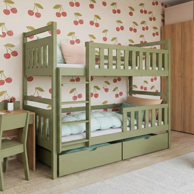 Arte Monika Olive Wooden Bunk Bed With Storage 90 X 190Cm - 2 Foam Bonnell Mattresses - image 1