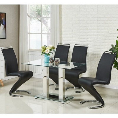 Furniture in Fashion Jet Small Glass Dining Table In Clear And 4 Summer Black Chairs