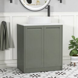 Royal Bathrooms Royal Bathroom Elmore 700mm Matt Green Freestanding Bathroom Vanity Unit 2 Door With Plain White Worktop & No Basin - thumbnail 1