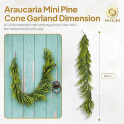 Shatchi Araucaria Garland With Mini Pine Cones 180Cm Pe Material Garlands For Door Décor - thumbnail 7