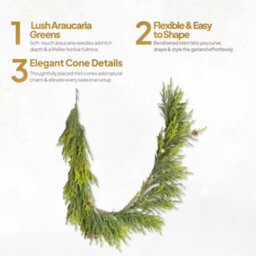 Shatchi Araucaria Garland With Mini Pine Cones 180Cm Pe Material Garlands For Door Décor - thumbnail 6