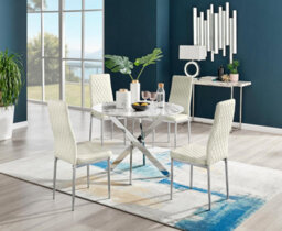 Furniturebox Uk Novara White Marble Round Dining Table & 4 Cream Velvet Milan Chairs - thumbnail 1