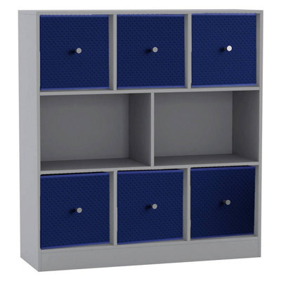 Urbn-Living Grey, Royal Blue - Asymmetrical 8 Cube Bookcase Unit W/ 6 Drawer Inserts - image 1