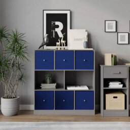 Urbn-Living Grey, Royal Blue - Asymmetrical 8 Cube Bookcase Unit W/ 6 Drawer Inserts - thumbnail 3