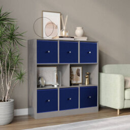 Urbn-Living Grey, Royal Blue - Asymmetrical 8 Cube Bookcase Unit W/ 6 Drawer Inserts - thumbnail 2