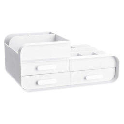 Living And Home White 3 Drawers Multifunctional Plastic Makeup Storage Desk Organizer For Stationery Marker Pens - thumbnail 4