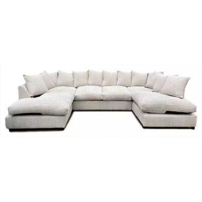 BlissFurniture Ltd Bliss Furniture's Jumbo U Shaped Scatter Back Sofa In Cream Color Seats 6 To 7 People, Memory Foam Comfort, Removable Covers