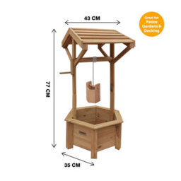 Vivo Wooden Wishing Well Planter For Garden Indoor Outdoor Solid Natural Wood - thumbnail 2
