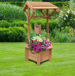 Vivo Wooden Wishing Well Planter For Garden Indoor Outdoor Solid Natural Wood - thumbnail 5