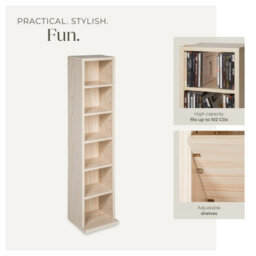 Tectake Cd Dvd Storage Tower Media Display Unit Adjustable Shelves Wood Effect 102 Cds Or 27 Dvds  - Beech - thumbnail 4