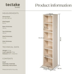 Tectake Cd Dvd Storage Tower Media Display Unit Adjustable Shelves Wood Effect 102 Cds Or 27 Dvds  - Beech - thumbnail 6