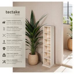 Tectake Cd Dvd Storage Tower Media Display Unit Adjustable Shelves Wood Effect 102 Cds Or 27 Dvds  - Beech - thumbnail 2
