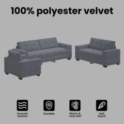 Vidaxl Sofa Set With Cushion 3 Pcs Grey 221 X 78 X 80 Cm Velvet - thumbnail 7