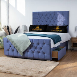 UKBEDFURNITURE Jublie Blue Plush  Divan Bed Base With 26 Inch Headboard - No Storage - thumbnail 2