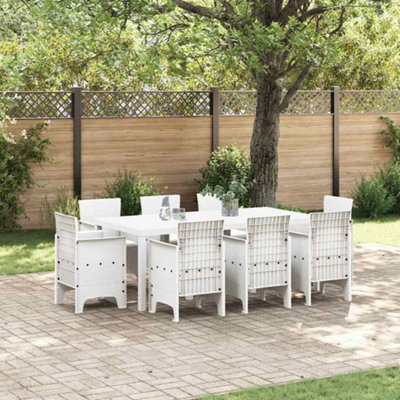 Berkfield Garden Dining Set 9 Pcs White Polt Rattan - image 1