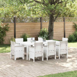 Berkfield Garden Dining Set 9 Pcs White Polt Rattan - thumbnail 1