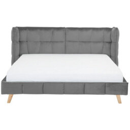 Beliani Bed Velvet Senlis 180 X 200 Cm (Eu Super King) Grey - thumbnail 4