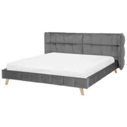 Beliani Bed Velvet Senlis 180 X 200 Cm (Eu Super King) Grey - thumbnail 1