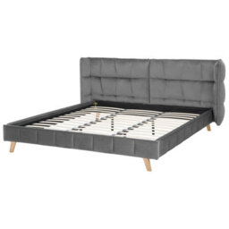 Beliani Bed Velvet Senlis 180 X 200 Cm (Eu Super King) Grey - thumbnail 5