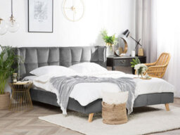 Beliani Bed Velvet Senlis 180 X 200 Cm (Eu Super King) Grey - thumbnail 2