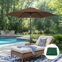 Sundaze 2.5M Coffee Garden Parasol Umbrella Crank Tilt Sun Shade With Green Cover - thumbnail 1
