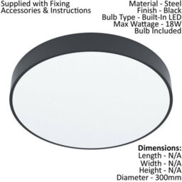 Modern Black Flush Ceiling Light With White Shade And Led Bulb - 18W Included - thumbnail 2