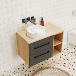 Probaty Bathrooms 790X460mm Vanity Unit Anthracite And Wood Color Mdf,wall Mounted,2 Drawers 4 Storage With White Ceramic Basin - thumbnail 2