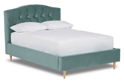 Divan Base Direct Enigma Classic Chesterfield Fabric Bed Base Only 4Ft Small Double- Verlour Sky Blue