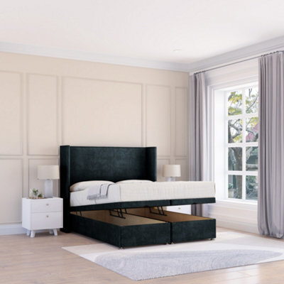 "Sloomy Devonshire Black Naples 6Ft Ottoman Bed End Opening With Sprung Memory Mattress & 54"" Headboard-Super King" - image 1