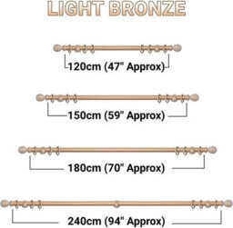 A.unique Home Ribbed Wooden Curtain Pole With Rings And Fittings - 35mm - 150Cm - Light Bronze - thumbnail 4