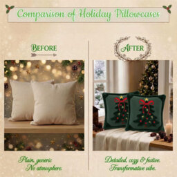 CLEFFNS 2Pcs Christmas Tree Throw Pillowcase 18X18In, 3D Quilted Embroidery Decorative Square Cushion Cover With Bow For Holiday Decor - thumbnail 4