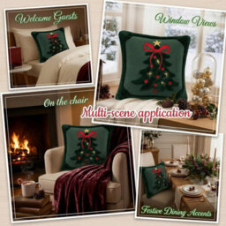CLEFFNS 2Pcs Christmas Tree Throw Pillowcase 18X18In, 3D Quilted Embroidery Decorative Square Cushion Cover With Bow For Holiday Decor - thumbnail 8
