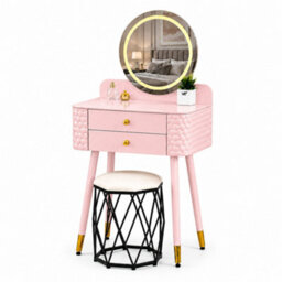 M N Furniture Ltd Luxury Dressing Table With Led Touch Mirror, 2 Drawer Vanity Table & Upholstered Stool - Pink (60 X 40 X 127 Cm) - thumbnail 2