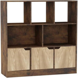 Urbn-Living Urbnliving Asymmetrical 8 Cube Rustic Brown Bookcase Freestanding Storage Unit With 3 Plain Doors - Oak - thumbnail 1