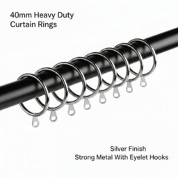 Homeelabador 40mm Large Silver Colour Pole Curtain Rings With Eyelet - Pack Of 48 - thumbnail 3